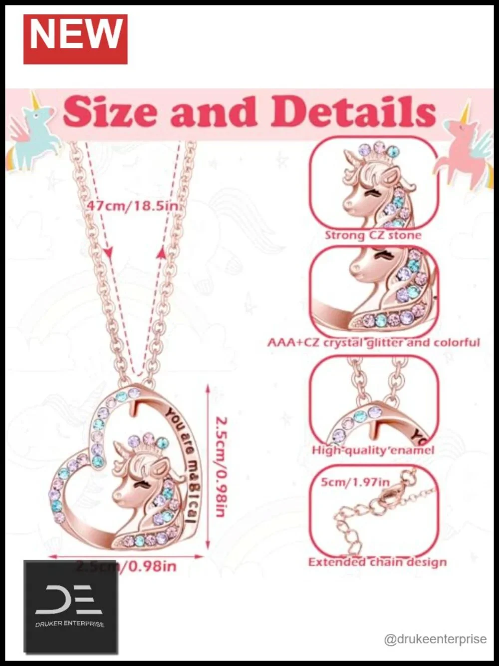 4 Pcs Girl Unicorn Axolotl Jewelry Set Necklace Bracelet Ring Clip on Earrings